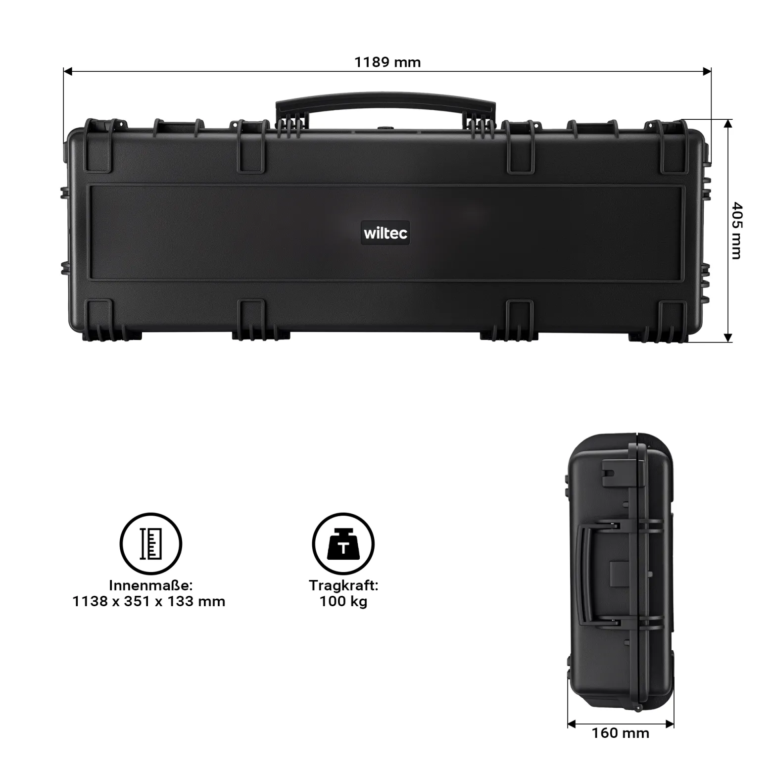 Wiltec Waffenkoffer 118,9 x 40,5 x 16 cm für Langwaffen, Gewehrkoffer mit Schaumstoffpolsterung und Rollen für sicheren Transport, Langwaffenkoffer mit Tragegriff