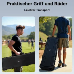 Wiltec Waffenkoffer 118,9 x 40,5 x 16 cm für Langwaffen, Gewehrkoffer mit Schaumstoffpolsterung und Rollen für sicheren Transport, Langwaffenkoffer mit Tragegriff