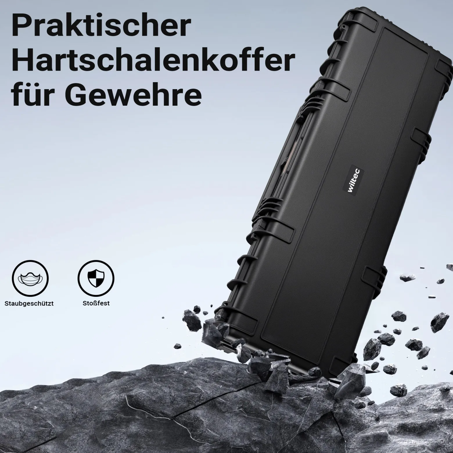 Wiltec Waffenkoffer 118,9 x 40,5 x 16 cm für Langwaffen, Gewehrkoffer mit Schaumstoffpolsterung und Rollen für sicheren Transport, Langwaffenkoffer mit Tragegriff