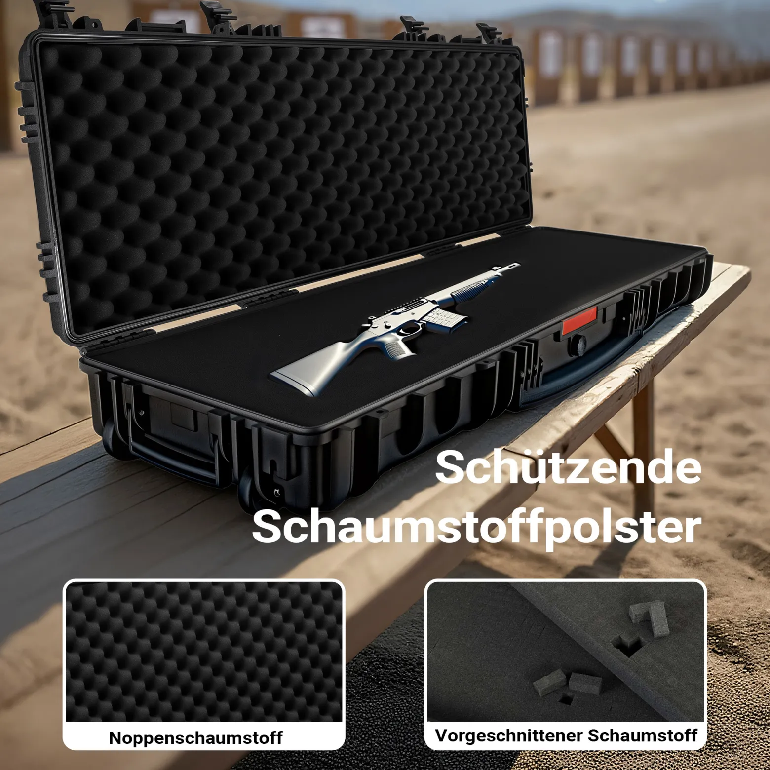 Wiltec Waffenkoffer 118,9 x 40,5 x 16 cm für Langwaffen, Gewehrkoffer mit Schaumstoffpolsterung und Rollen für sicheren Transport, Langwaffenkoffer mit Tragegriff