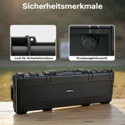 Wiltec Waffenkoffer 118,9 x 40,5 x 16 cm für Langwaffen, Gewehrkoffer mit Schaumstoffpolsterung und Rollen für sicheren Transport, Langwaffenkoffer mit Tragegriff