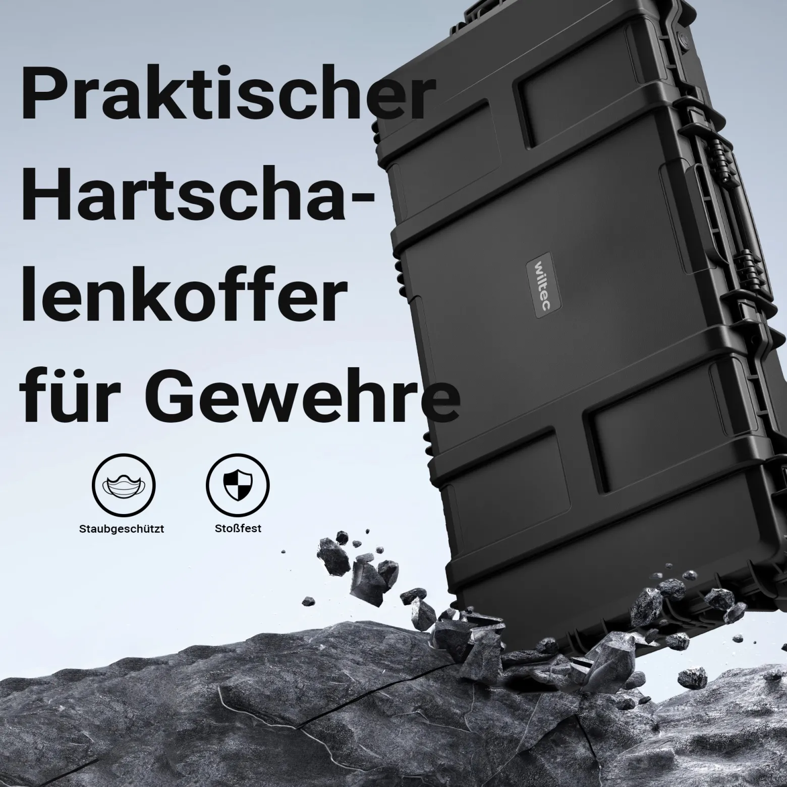 Wiltec Waffenkoffer 101,8 x 50,3 x 19 cm für Langwaffen, Gewehrkoffer mit Schaumstoffpolsterung und Rollen für sicheren Transport, Langwaffenkoffer mit hoher Traglast und Tragegriff