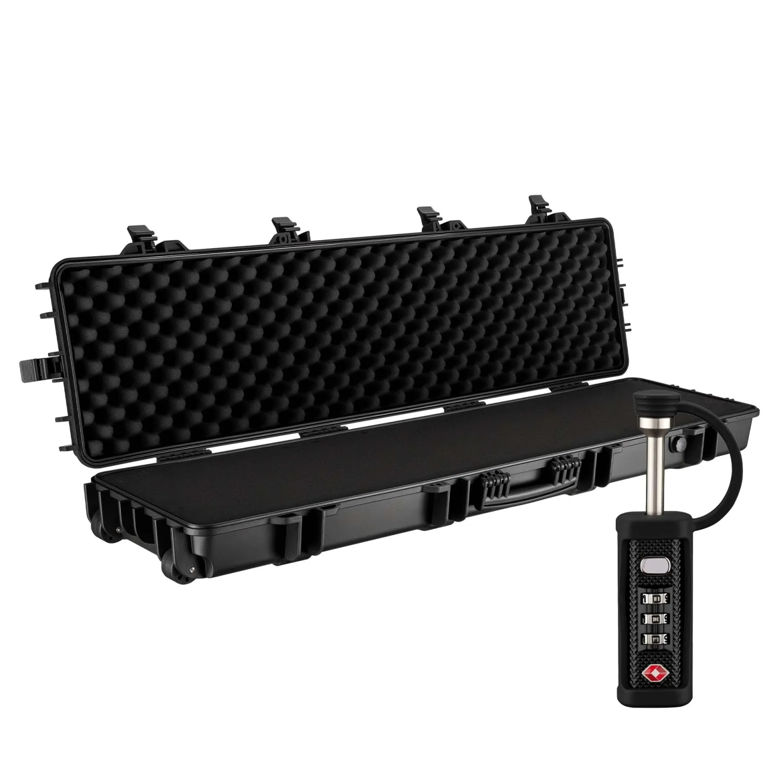 Wiltec Waffenkoffer 137,8 x 38,3 x 17,5 cm mit Kofferschloss, Koffer für Langwaffen, Gewehrkoffer mit Schaumstoffpolsterung und Rollen, Langwaffenkoffer mit hoher Traglast