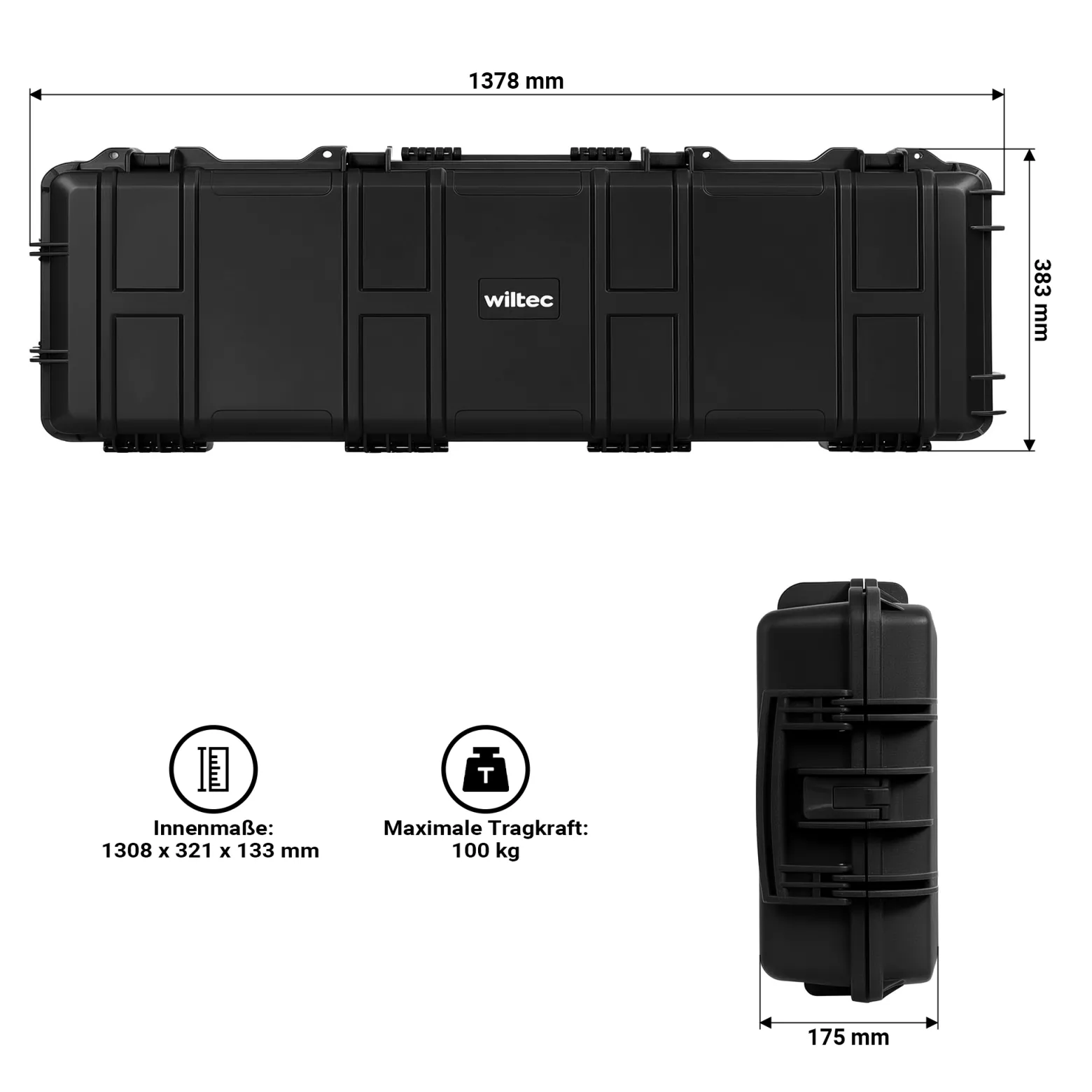 Wiltec Waffenkoffer 137,8 x 38,3 x 17,5 cm mit Kofferschloss, Koffer für Langwaffen, Gewehrkoffer mit Schaumstoffpolsterung und Rollen, Langwaffenkoffer mit hoher Traglast