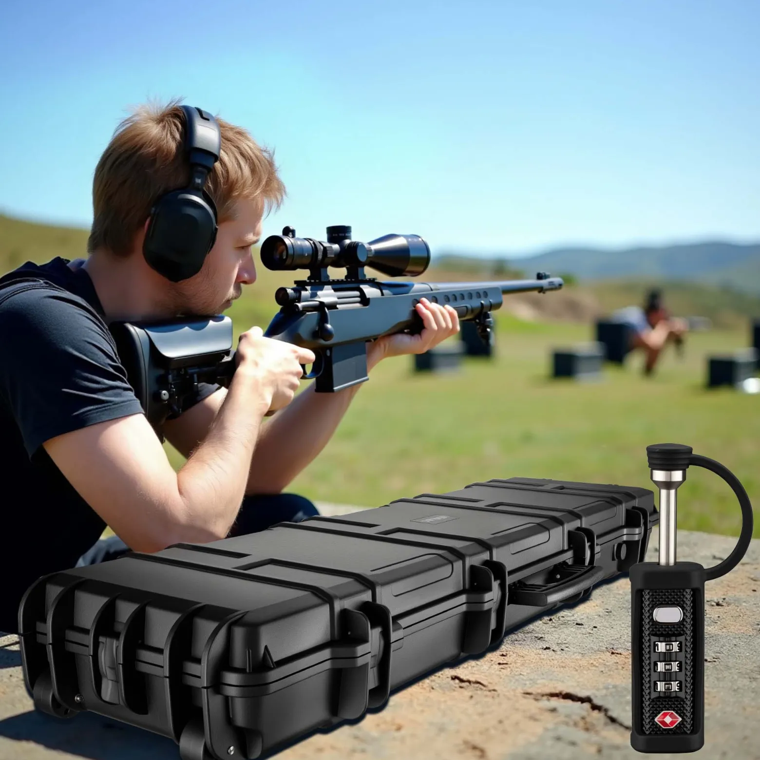 Wiltec Waffenkoffer 137,8 x 38,3 x 17,5 cm mit Kofferschloss, Koffer für Langwaffen, Gewehrkoffer mit Schaumstoffpolsterung und Rollen, Langwaffenkoffer mit hoher Traglast