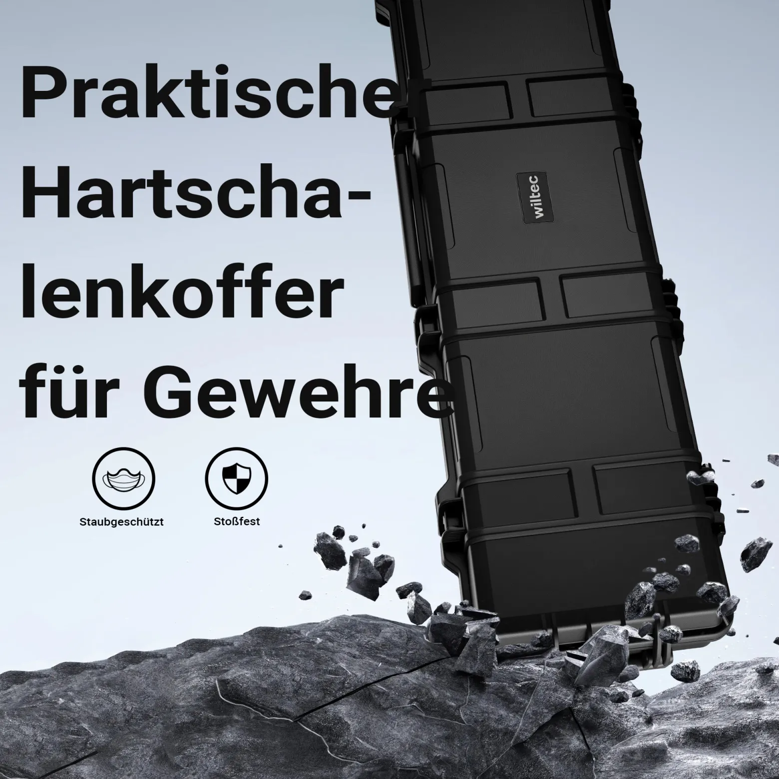 Wiltec Waffenkoffer 137,8 x 38,3 x 17,5 cm mit Kofferschloss, Koffer für Langwaffen, Gewehrkoffer mit Schaumstoffpolsterung und Rollen, Langwaffenkoffer mit hoher Traglast