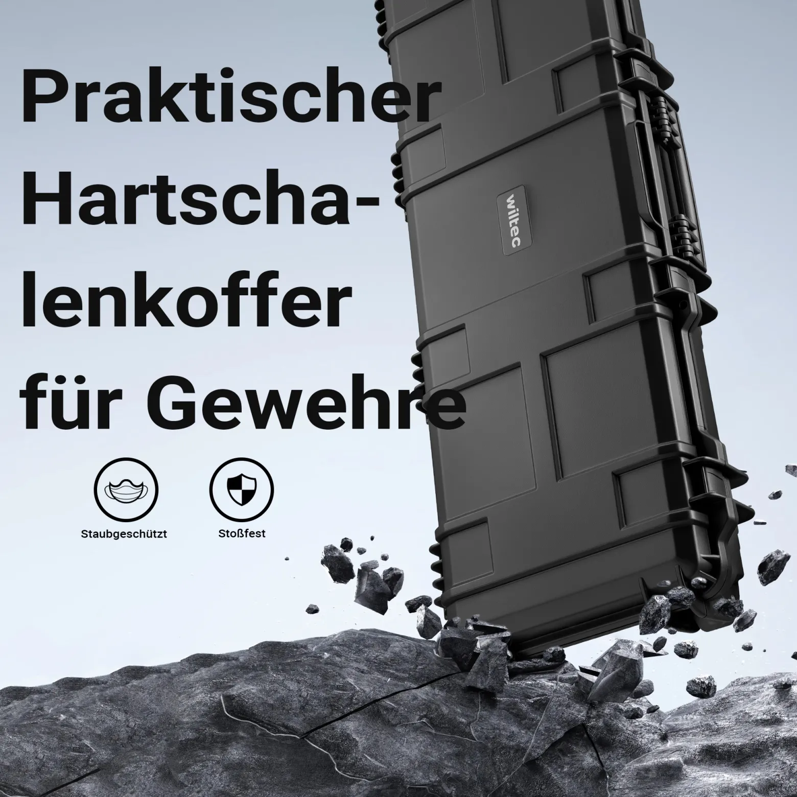 Wiltec Waffenkoffer 109,8 x 41,5 x 15,5 cm mit Kofferschloss, Koffer für Langwaffen, Gewehrkoffer mit Schaumstoffpolsterung, Langwaffenkoffer mit hoher Traglast