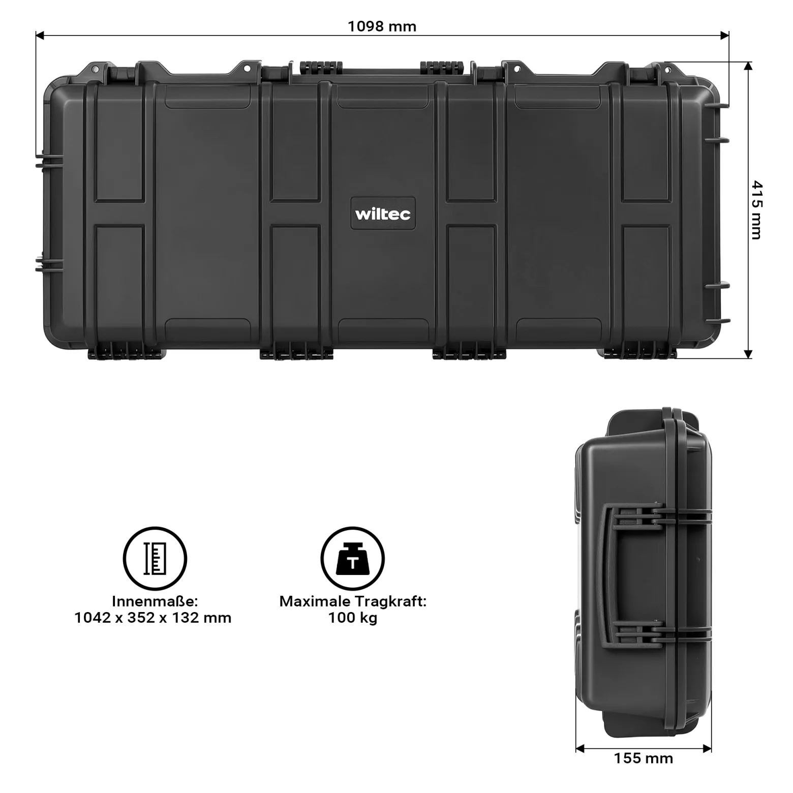 Wiltec Waffenkoffer 109,8 x 41,5 x 15,5 cm mit Kofferschloss, Koffer für Langwaffen, Gewehrkoffer mit Schaumstoffpolsterung, Langwaffenkoffer mit hoher Traglast