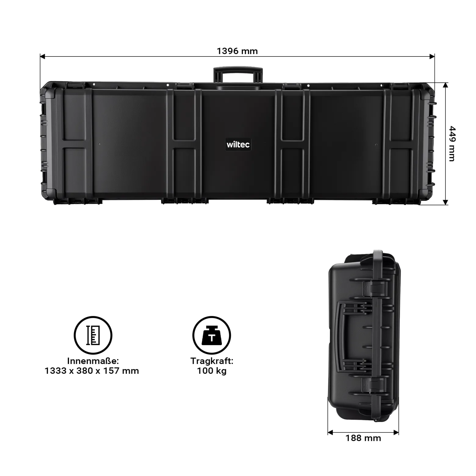 Wiltec Waffenkoffer 139,6 x 44,9 x 18,8 cm mit Kofferschloss, Langwaffenkoffer aus PP, Bogenkoffer für Bogensport und Gewehre