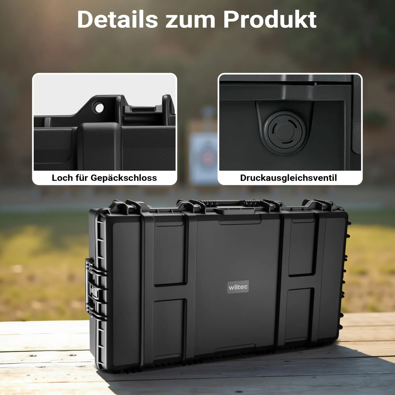 Wiltec Waffenkoffer 101,8 x 50,3 x 19 cm mit Kofferschloss, Koffer für Langwaffen, Gewehrkoffer mit Schaumstoffpolsterung und Rollen, Langwaffenkoffer mit hoher Traglast