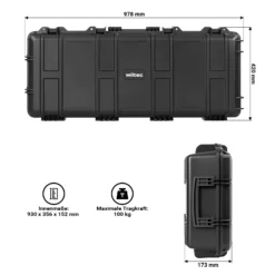 Wiltec Waffenkoffer 97,8 x 42 x 17,3 cm mit Kofferschloss, Koffer für Langwaffen, Gewehrkoffer mit Schaumstoffpolsterung für sicheren Transport