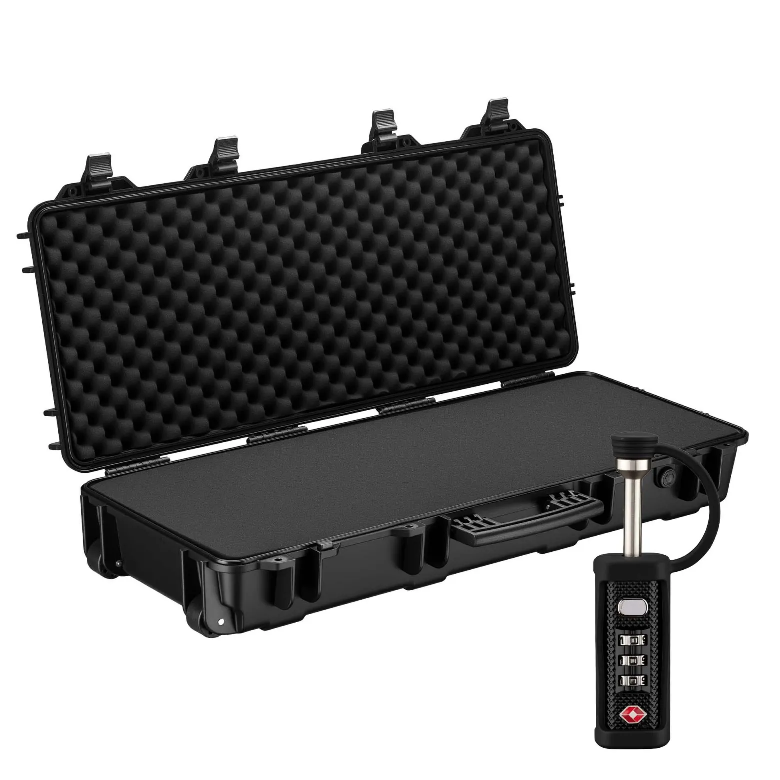 Wiltec Waffenkoffer 97,8 x 42 x 17,3 cm mit Kofferschloss, Koffer für Langwaffen, Gewehrkoffer mit Schaumstoffpolsterung für sicheren Transport