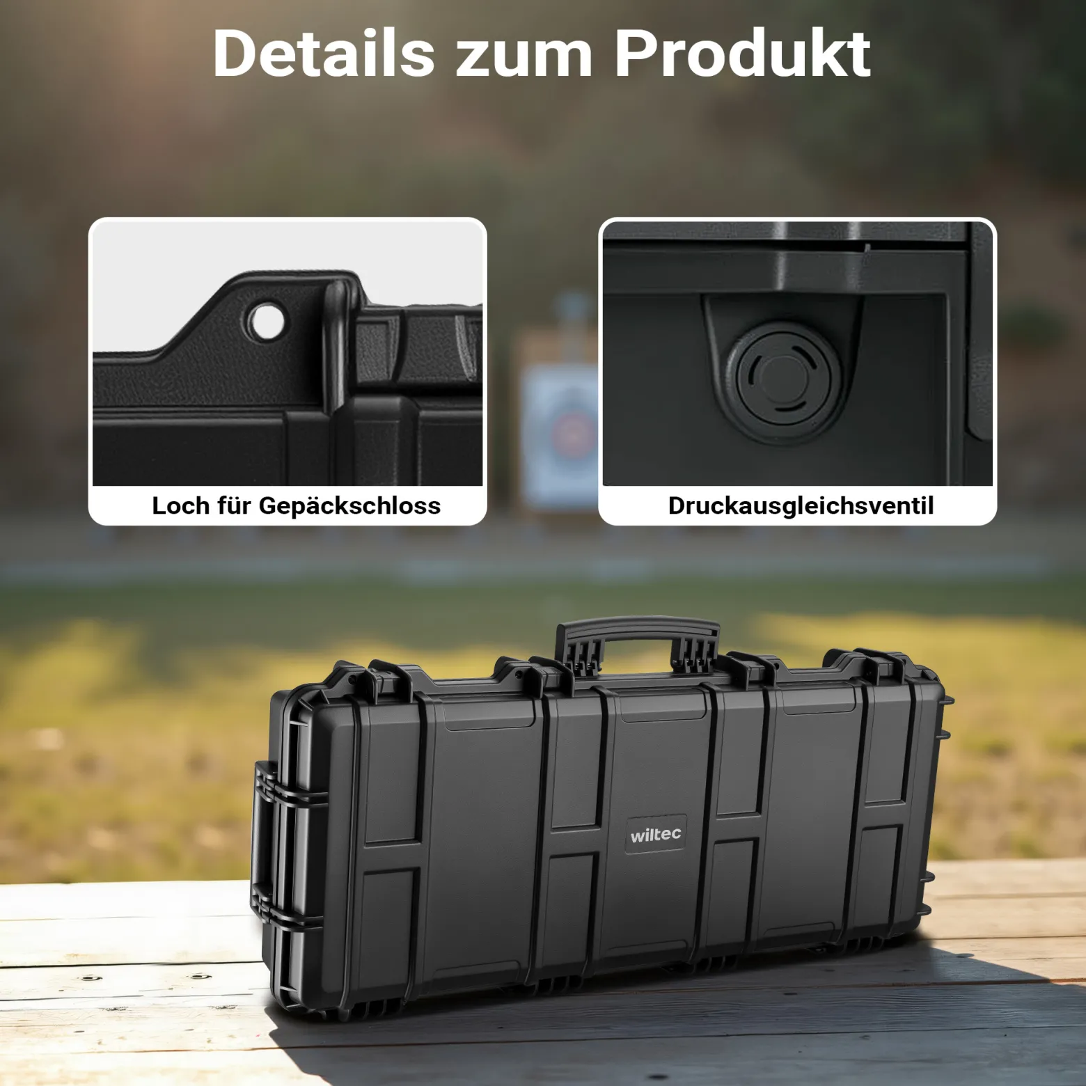 Wiltec Waffenkoffer 97,8 x 42 x 17,3 cm mit Kofferschloss, Koffer für Langwaffen, Gewehrkoffer mit Schaumstoffpolsterung für sicheren Transport