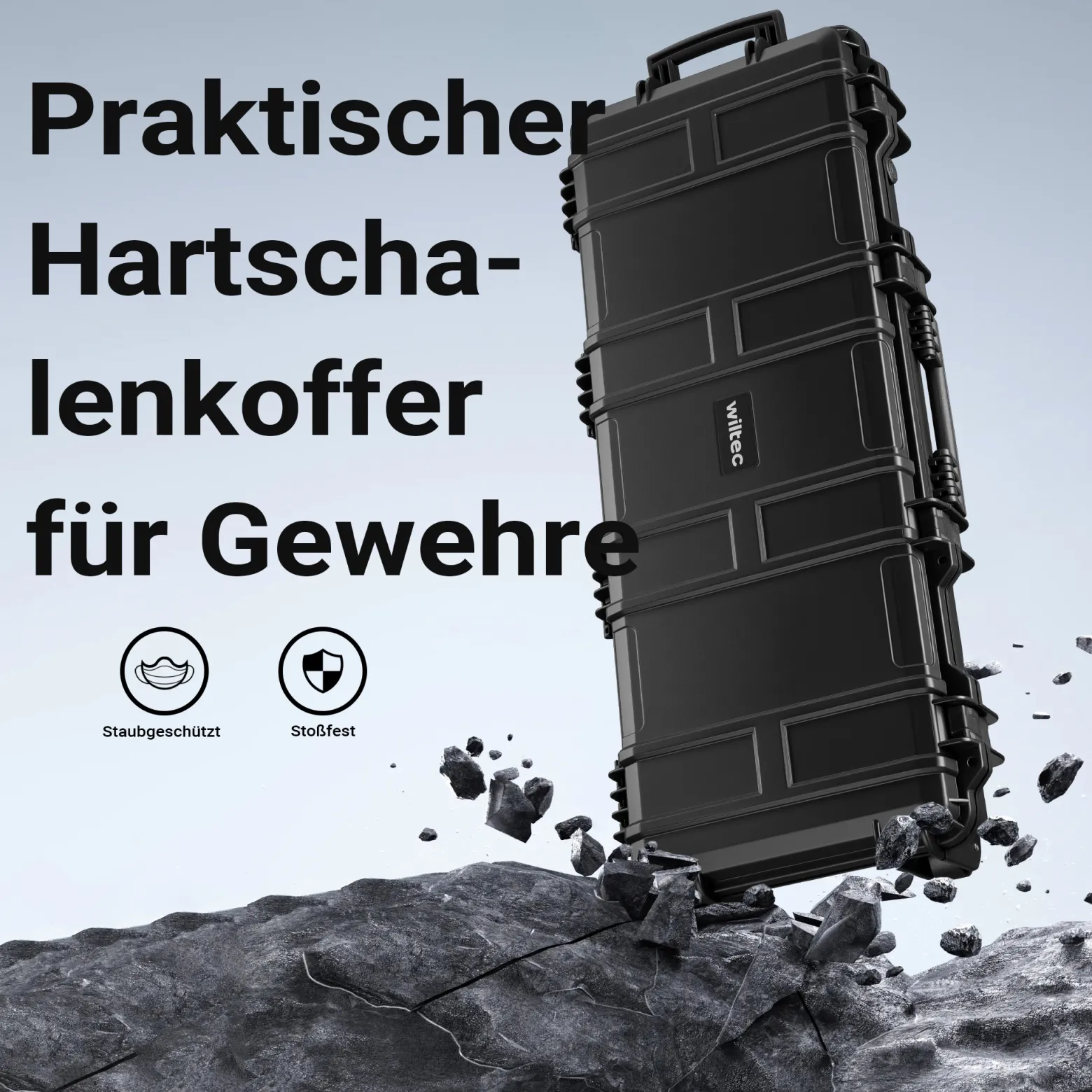 Wiltec Waffenkoffer 97,8 x 42 x 17,3 cm mit Kofferschloss, Koffer für Langwaffen, Gewehrkoffer mit Schaumstoffpolsterung für sicheren Transport