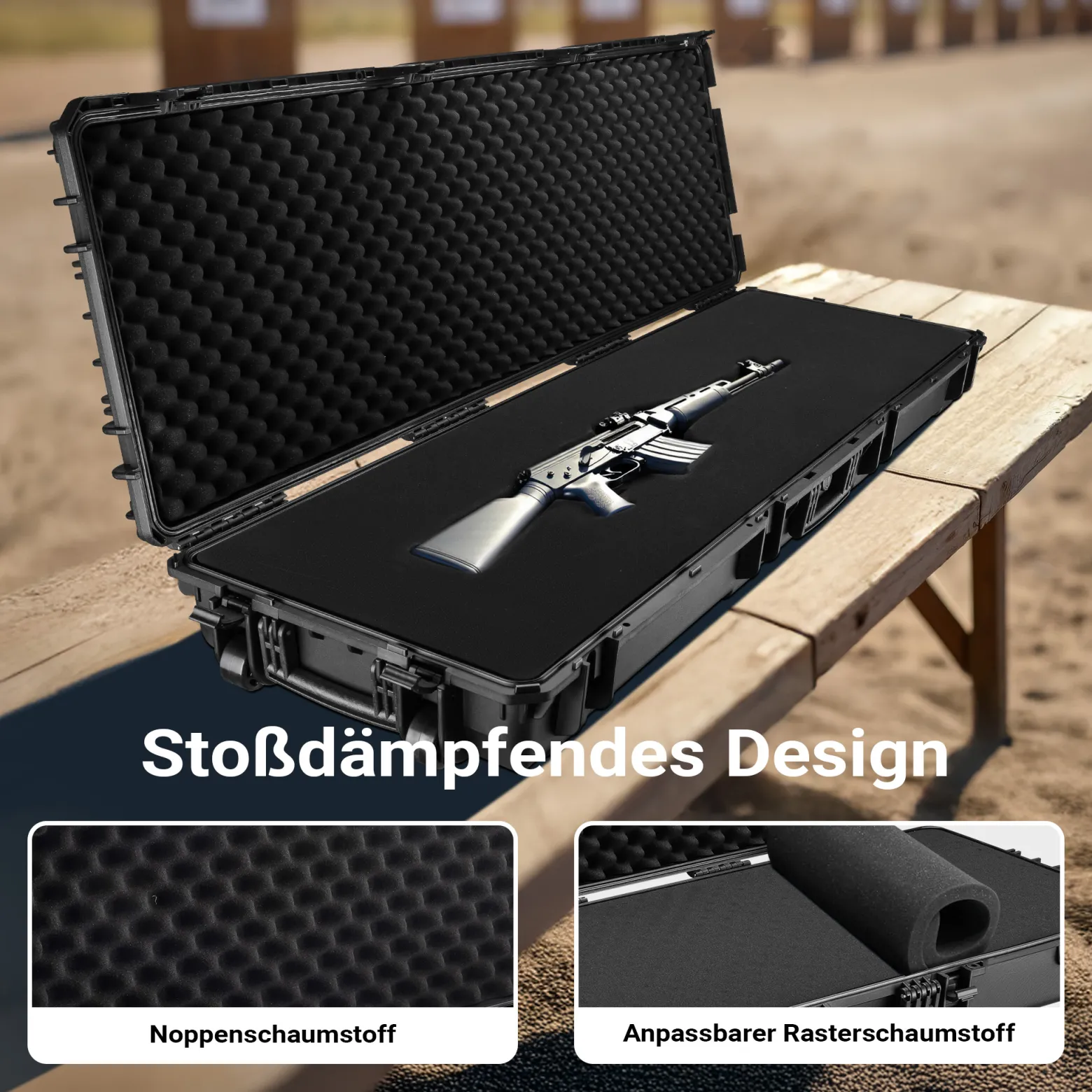 Wiltec Waffenkoffer 1510 x 486 x 180 mm für Langwaffen, Gewehrkoffer mit Schaumstoffpolsterung für sicheren Transport, Langwaffenkoffer mit Rollen und Tragegriff