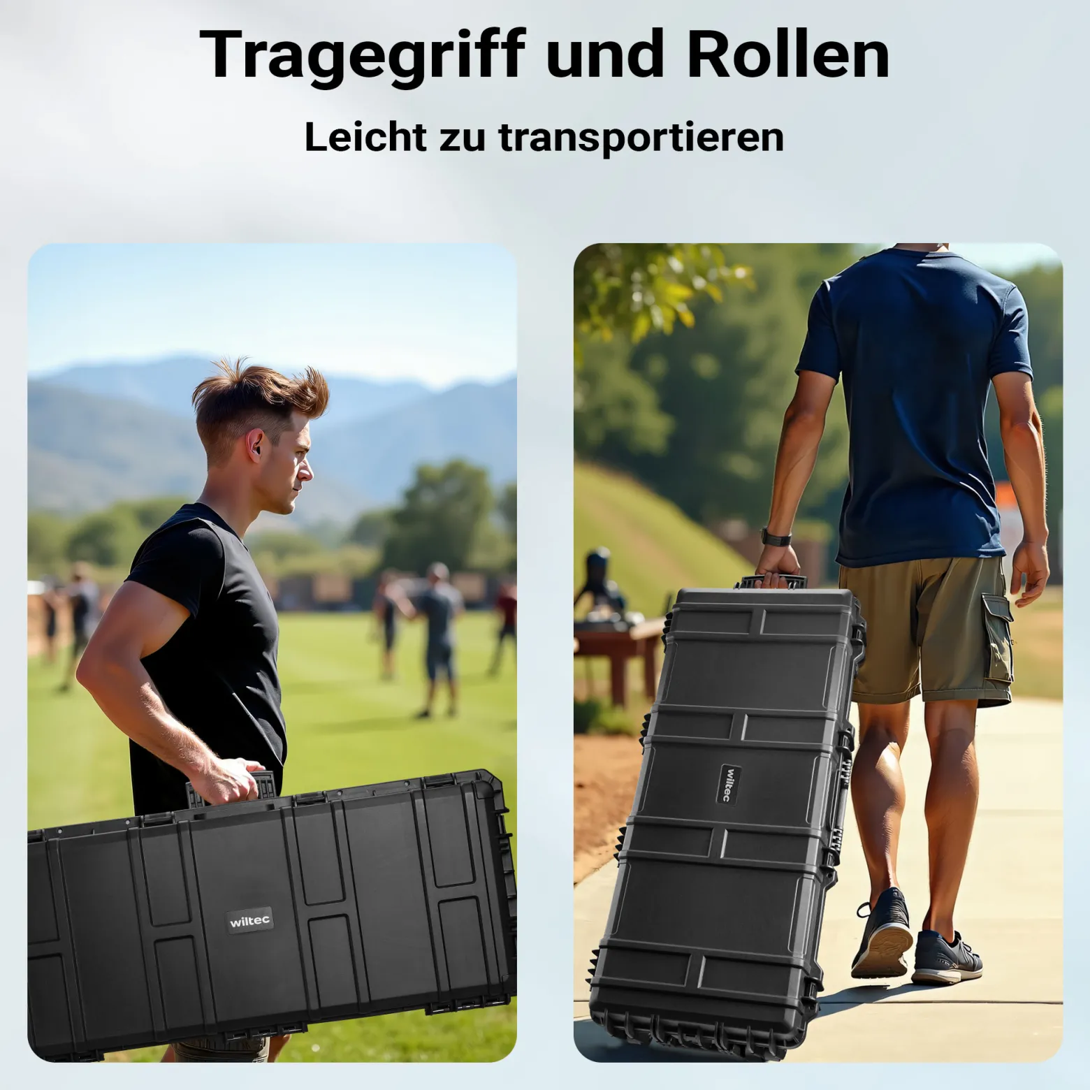 Wiltec Waffenkoffer 1060 x 466 x 173 mm für Langwaffen, Gewehrkoffer mit Schaumstoffpolsterung für sicheren Transport, Langwaffenkoffer mit Rollen und Tragegriff