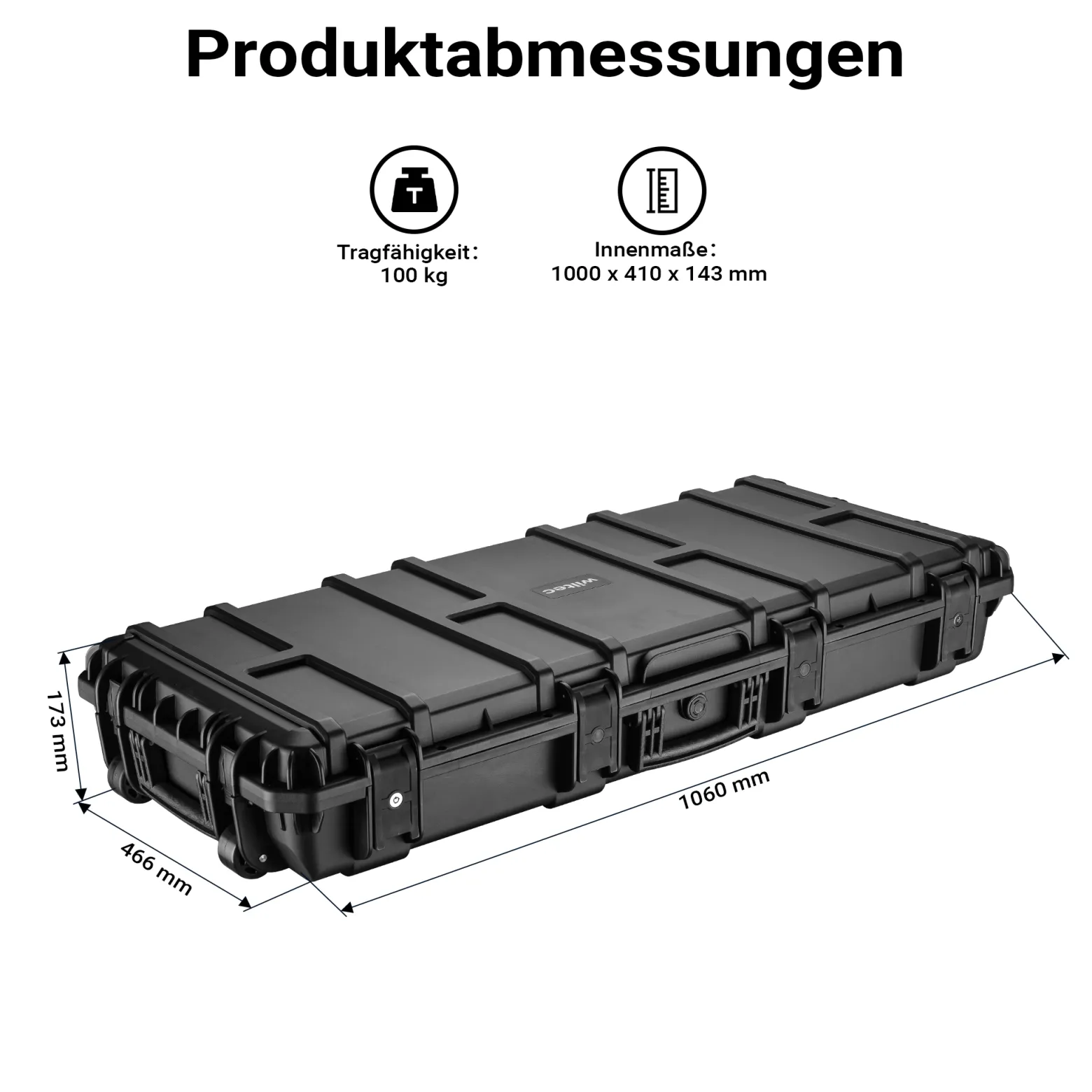Wiltec Waffenkoffer 1060 x 466 x 173 mm für Langwaffen, Gewehrkoffer mit Schaumstoffpolsterung für sicheren Transport, Langwaffenkoffer mit Rollen und Tragegriff