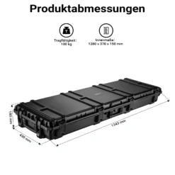 Wiltec Waffenkoffer 1343 x 430 x 180 mm für Langwaffen, Gewehrkoffer mit Schaumstoffpolsterung für sicheren Transport, Langwaffenkoffer mit Rollen und Tragegriff
