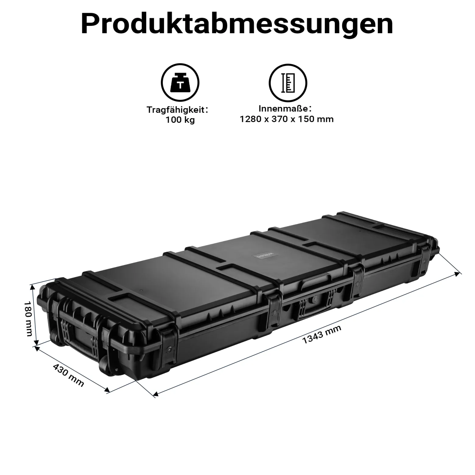 Wiltec Waffenkoffer 1343 x 430 x 180 mm für Langwaffen, Gewehrkoffer mit Schaumstoffpolsterung für sicheren Transport, Langwaffenkoffer mit Rollen und Tragegriff