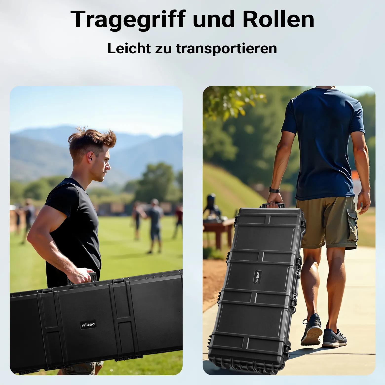 Wiltec Waffenkoffer 1343 x 430 x 180 mm für Langwaffen, Gewehrkoffer mit Schaumstoffpolsterung für sicheren Transport, Langwaffenkoffer mit Rollen und Tragegriff