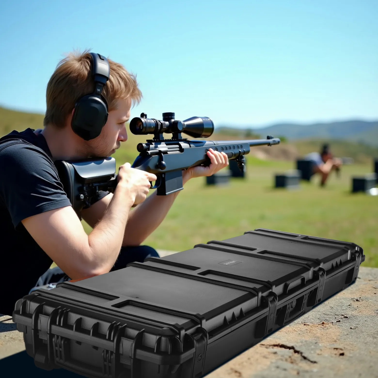 Wiltec Waffenkoffer 1343 x 430 x 180 mm für Langwaffen, Gewehrkoffer mit Schaumstoffpolsterung für sicheren Transport, Langwaffenkoffer mit Rollen und Tragegriff