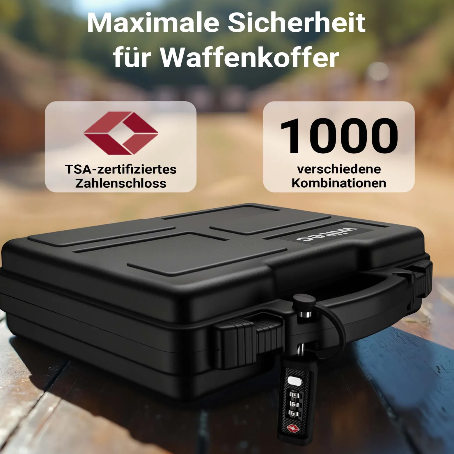 Wiltec Waffenkoffer 310 x 256 x 86 mm mit Kofferschloss, Koffer für Kurzwaffen, Pistolenkoffer mit Schaumstoffpolsterung für sicheren Transport