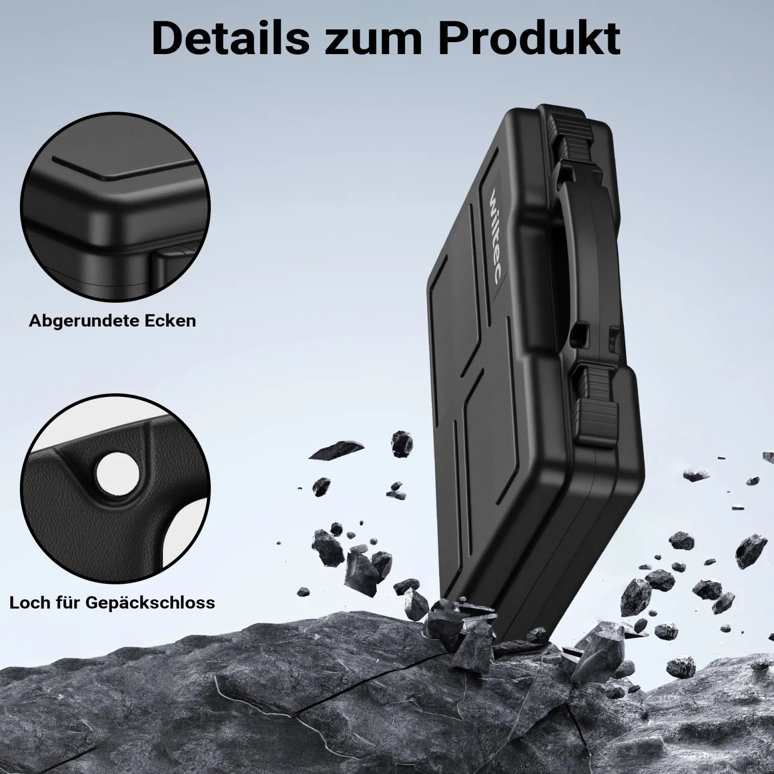 Wiltec Waffenkoffer 310 x 256 x 86 mm mit Kofferschloss, Koffer für Kurzwaffen, Pistolenkoffer mit Schaumstoffpolsterung für sicheren Transport