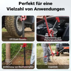 Wiltec 36‘‘ Wagenheber bis 3000 kg und max. 76 cm Hubhöhe, Offroad Farm Jack, Stockwinde für Geländewagen, SUV und ATV, Allzweckheber aus Stahl