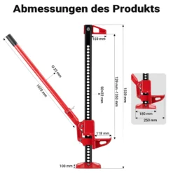 Wiltec 60‘‘ Wagenheber bis 3000 kg und max. 135 cm Hubhöhe, Offroad Farm Jack, Stockwinde für Geländewagen, SUV und ATV, Allzweckheber aus Stahl