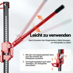 Wiltec 60‘‘ Wagenheber bis 3000 kg und max. 135 cm Hubhöhe, Offroad Farm Jack, Stockwinde für Geländewagen, SUV und ATV, Allzweckheber aus Stahl