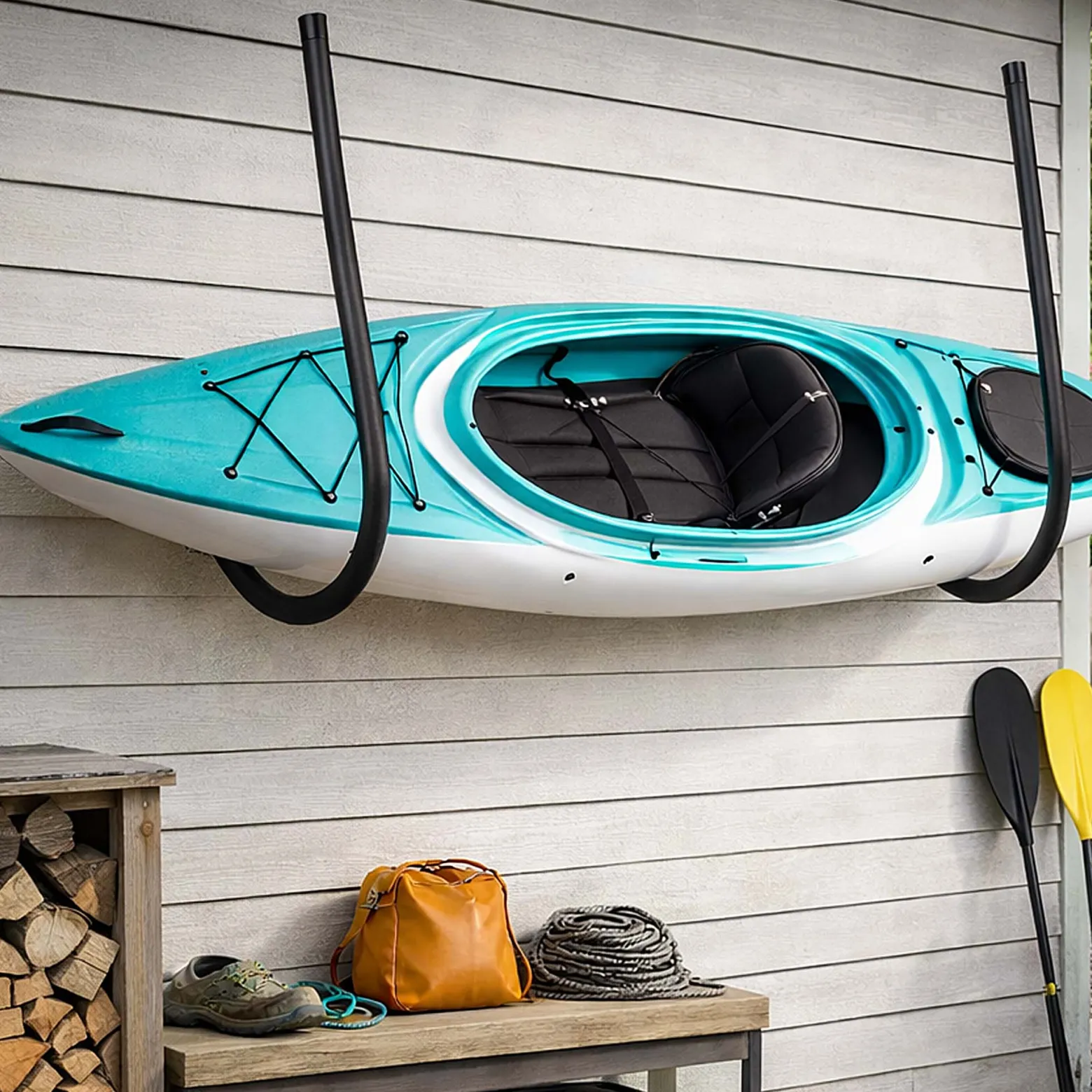 Wiltec Wandhalter bis 45 kg Tragrkaft, Deckenhalterung für Kanus, Kajaks, SUP und mehr, Hängevorrichtung für Decken- und Wandmontage