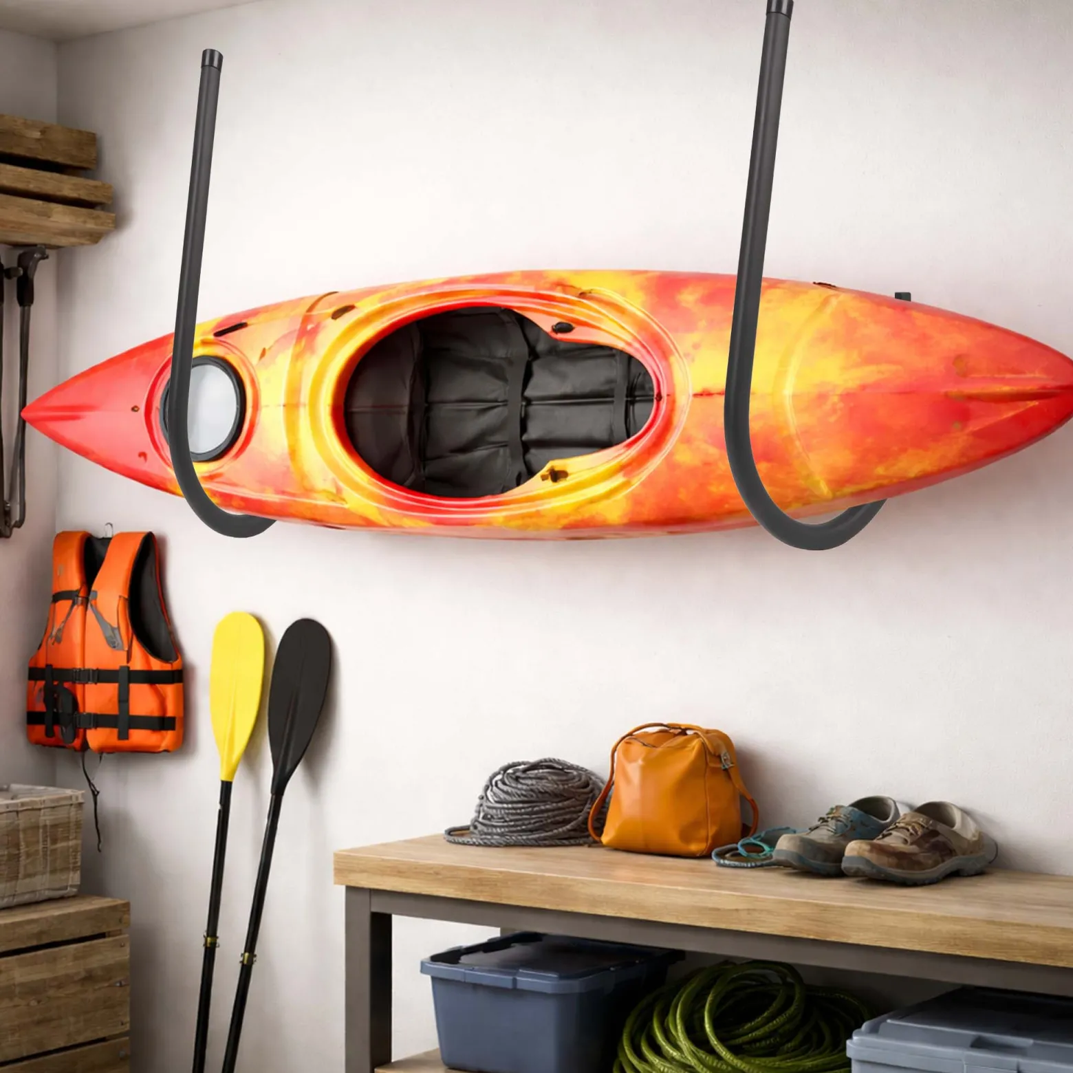 Wiltec Wandhalter bis 45 kg Tragrkaft, Deckenhalterung für Kanus, Kajaks, SUP und mehr, Hängevorrichtung für Decken- und Wandmontage