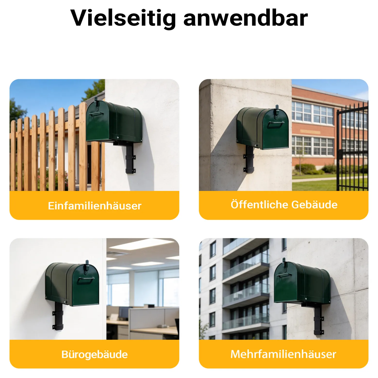 Wiltec Wandhalterung schwarz 50 x 120 x 250 mm für US Mailbox, amerikanischer Briefkasten mit Fahne, Standbriefkasten Wandhalter Stahl amerikanisches Design