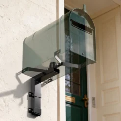 Wiltec Wandhalterung schwarz 50 x 120 x 250 mm für US Mailbox, amerikanischer Briefkasten mit Fahne, Standbriefkasten Wandhalter Stahl amerikanisches Design