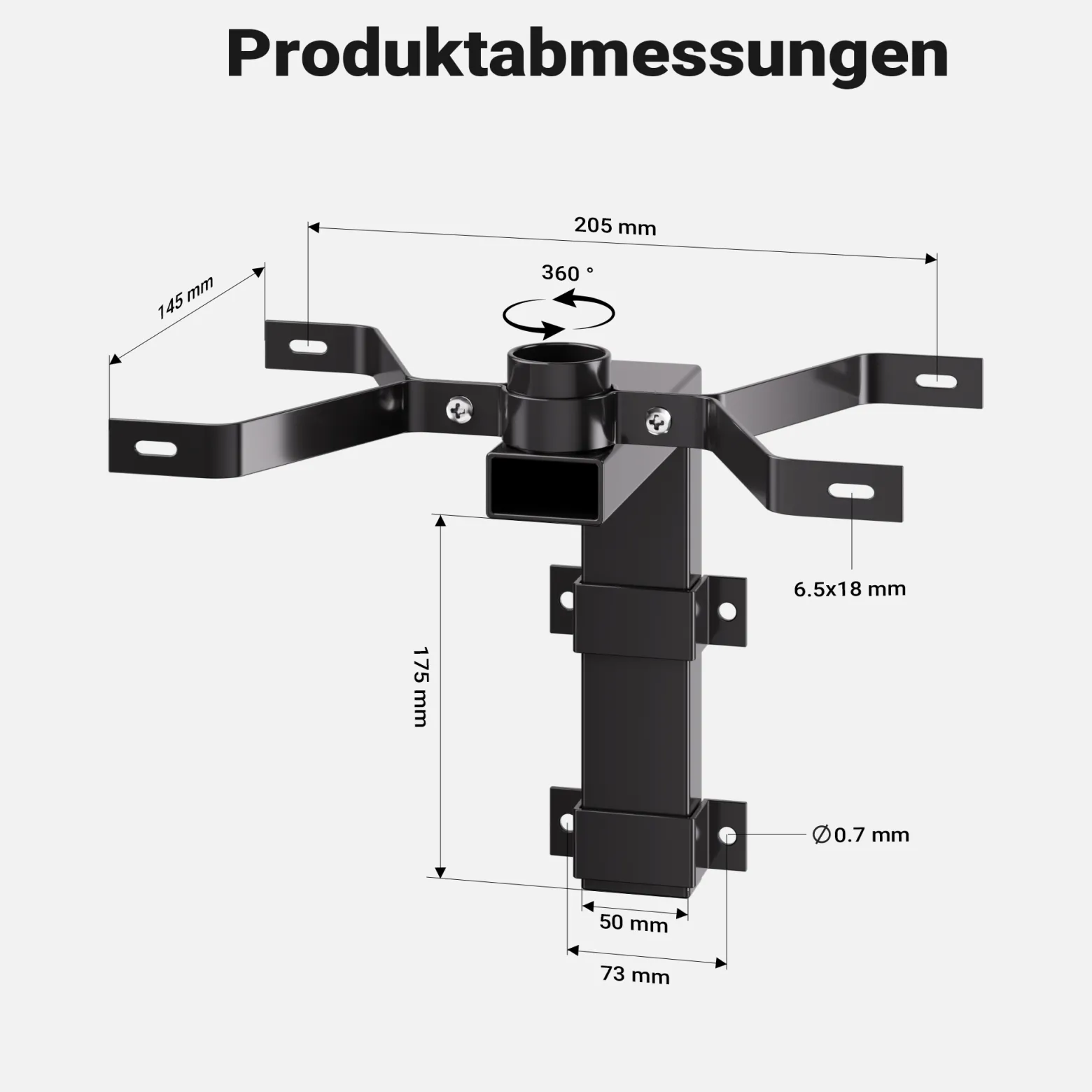 Wiltec Wandhalterung schwarz 50 x 120 x 250 mm für US Mailbox, amerikanischer Briefkasten mit Fahne, Standbriefkasten Wandhalter Stahl amerikanisches Design