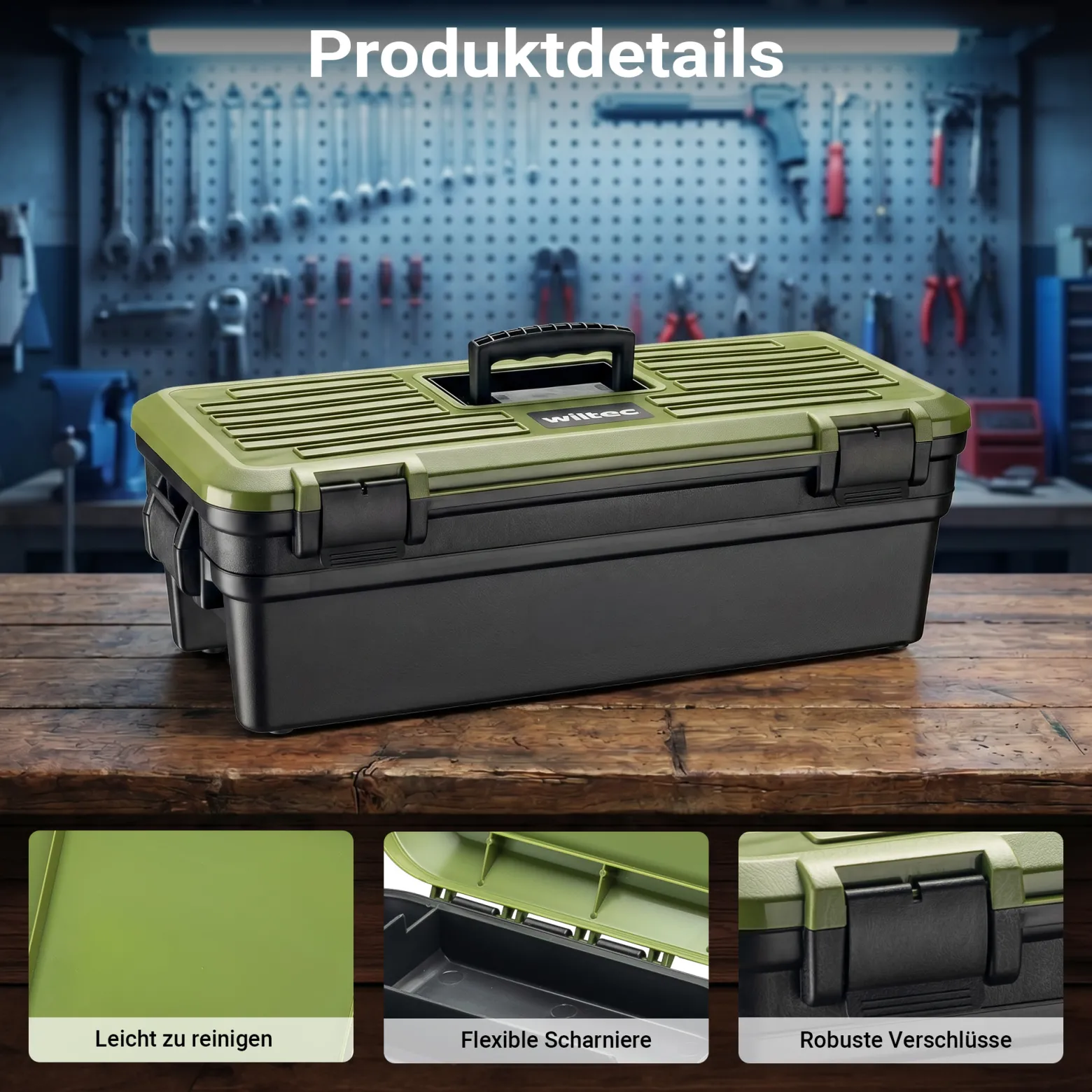 Wiltec Wartungskoffer für Waffen leer 643 x 299 x 210 mm aus Polypropylen, zweiteilige Reinigungsbox mit Gewehrhalterungen, Waffenkoffer für Waffenreinigung