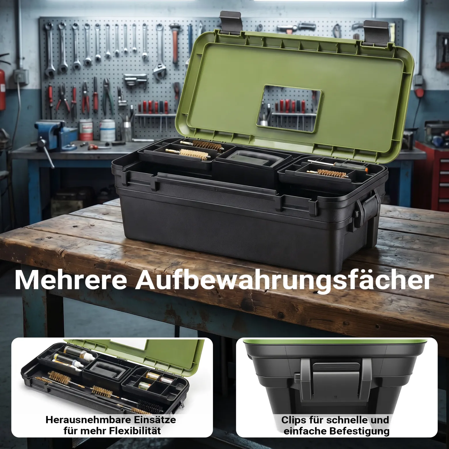 Wiltec Wartungskoffer für Waffen leer 643 x 299 x 210 mm aus Polypropylen, zweiteilige Reinigungsbox mit Gewehrhalterungen, Waffenkoffer für Waffenreinigung