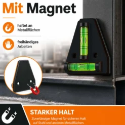Wiltec Wasserwaage magnetisch Kreuzwasserwaage mit 2 Libellen, Magnetwasserwaage für Wohnmobil, Haushalt und Bau, kompakte Mini Wasserwaage aus ABS mit Magnetrückseite