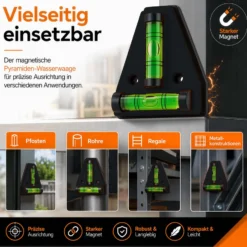 Wiltec Wasserwaage magnetisch 2 Stück Kreuzwasserwaage aus ABS mit Magnetrückseite mit je 2 Libellen, Magnetwasserwaage für Wohnmobil, Haushalt und Bau