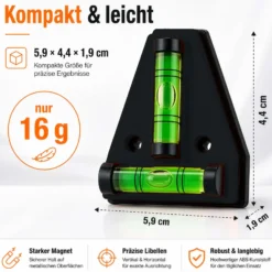 Wiltec Wasserwaage magnetisch 2 Stück Kreuzwasserwaage aus ABS mit Magnetrückseite mit je 2 Libellen, Magnetwasserwaage für Wohnmobil, Haushalt und Bau