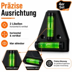Wiltec Wasserwaage magnetisch 4 Stück Kreuzwasserwaage aus ABS mit Magnetrückseite mit je 2 Libellen, Magnetwasserwaage für Wohnmobil, Haushalt und Bau