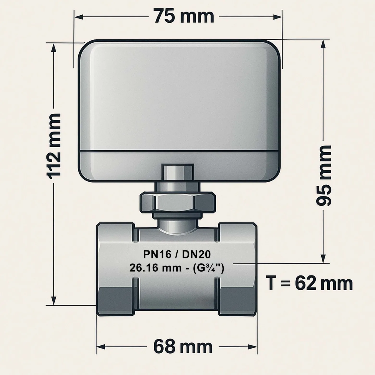 Wiltec 2-Wege Zonenventil DN20 26,9 mm (3/4"), Zweiwegeventil 230 VAC, Einheit aus Umschalt-Kugelventil und aufgesetztem Steuergerät
