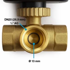 Wiltec 3-Wege Zonenventil DN20 26,9 mm (3/4"), Dreiwegeventil 230 VAC, Einheit aus Umschalt-Kugelventil und aufgesetztem Steuergerät