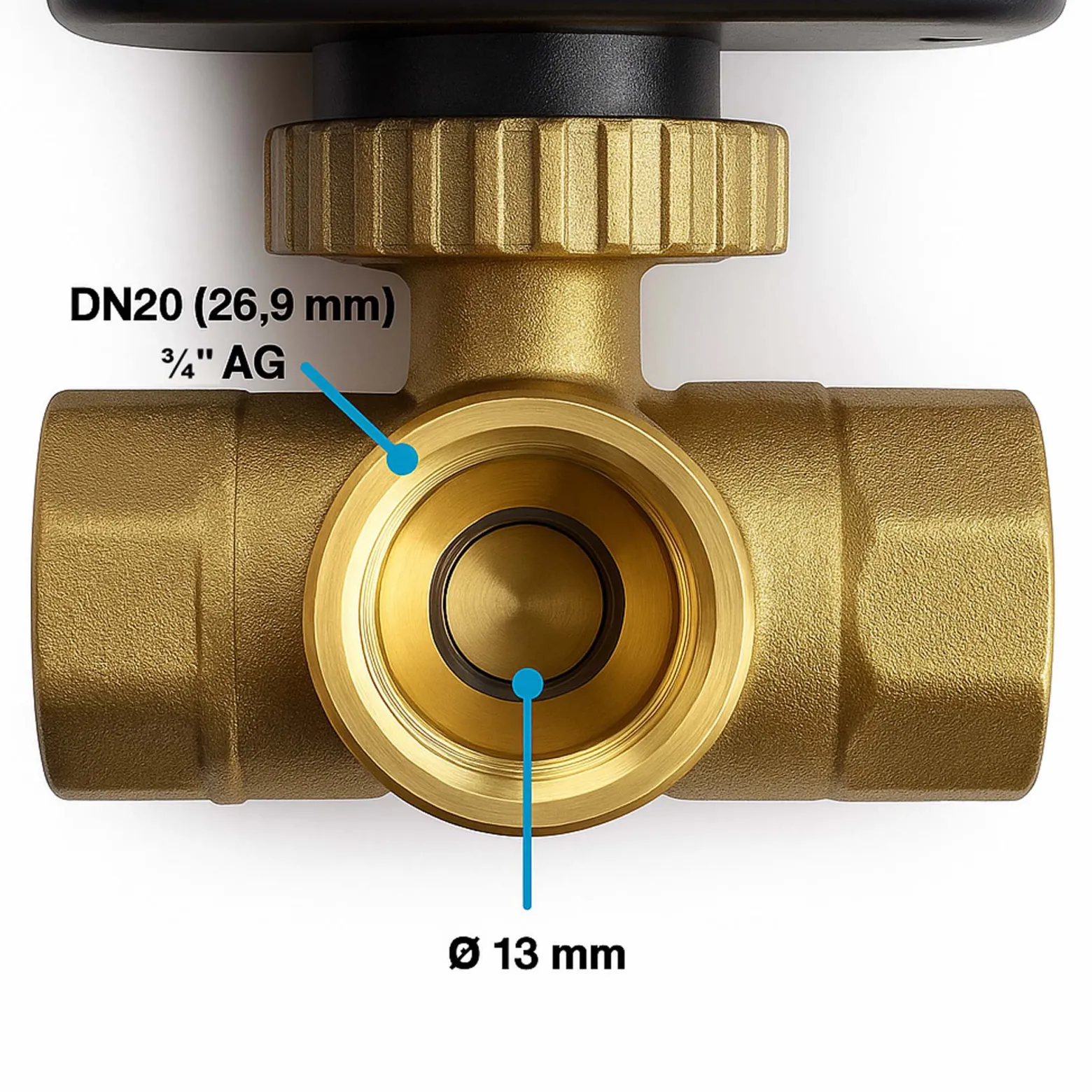 Wiltec 3-Wege Zonenventil DN20 26,9 mm (3/4"), Dreiwegeventil 230 VAC, Einheit aus Umschalt-Kugelventil und aufgesetztem Steuergerät