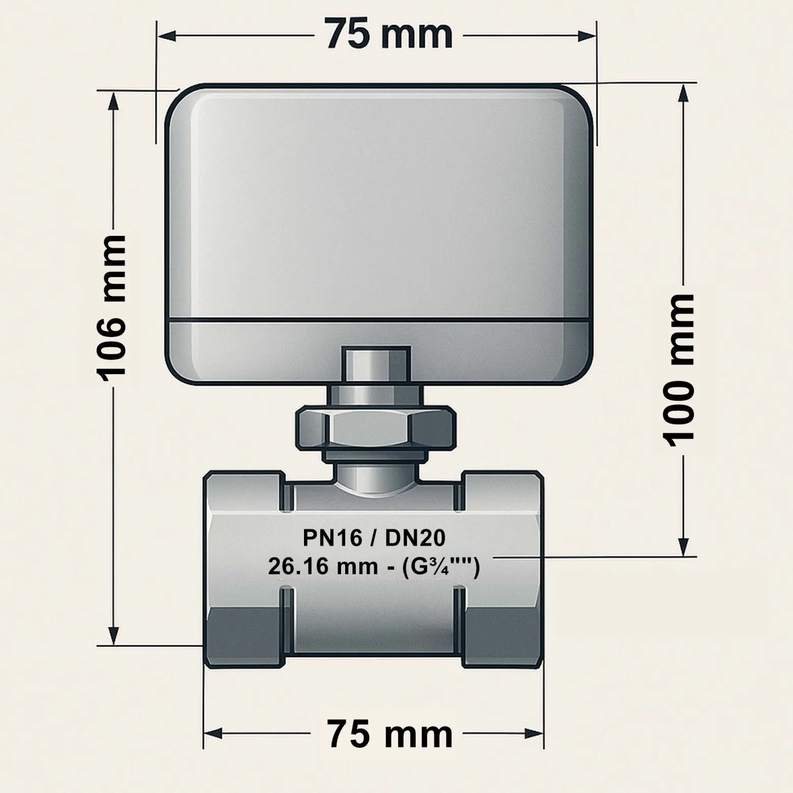 Wiltec 3-Wege Zonenventil DN20 26,9 mm (3/4"), Dreiwegeventil 230 VAC, Einheit aus Umschalt-Kugelventil und aufgesetztem Steuergerät