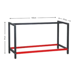 Wiltec Werkbank Gestell 150 x 57 x 81 cm aus Stahl, Werkbankgestell in Anthrazit Rot, Tischgestell max. 200 kg als Werkbank, Arbeitstisch & Sideboard