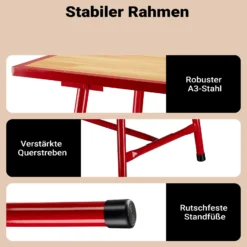 Wiltec Werkbank 120 x 62,5 x 83 cm klappbar, Werktisch faltbar, klappbarer Arbeitstisch bis 300 kg belastbar, Werkstatteinrichtung aus Stahl und Holz