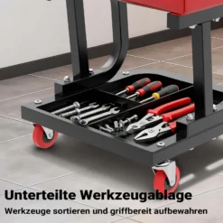 Wiltec Werkstatthocker mit Ablagefläche 37,5x36x38,5cm mit Rollen Werkstattwagen Werkzeugwagen Werkstatt-Rollsitz Werkstattsitz fahrbar