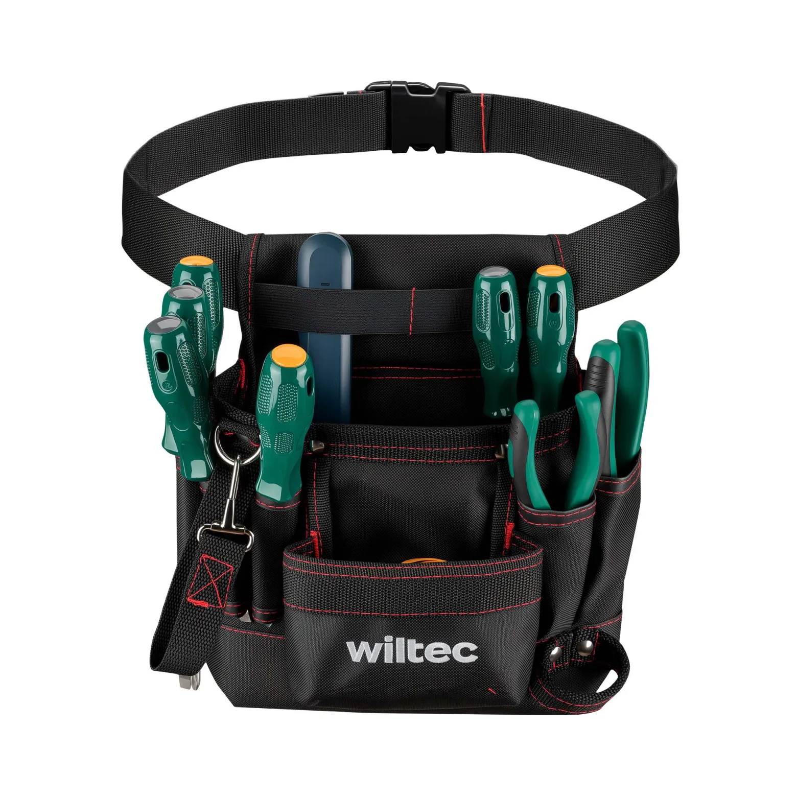 Wiltec Werkzeuggürteltasche 24 x 28 cm bis 15 kg, Werkzeug Gürteltasche 7 Fächer, Werkzeugtasche mit Gürtel verstellbar, robuste Arbeitstasche