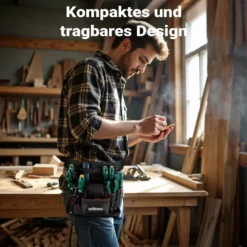 Wiltec Werkzeuggürteltasche 24 x 28 cm bis 15 kg, Werkzeug Gürteltasche 7 Fächer, Werkzeugtasche mit Gürtel verstellbar, robuste Arbeitstasche
